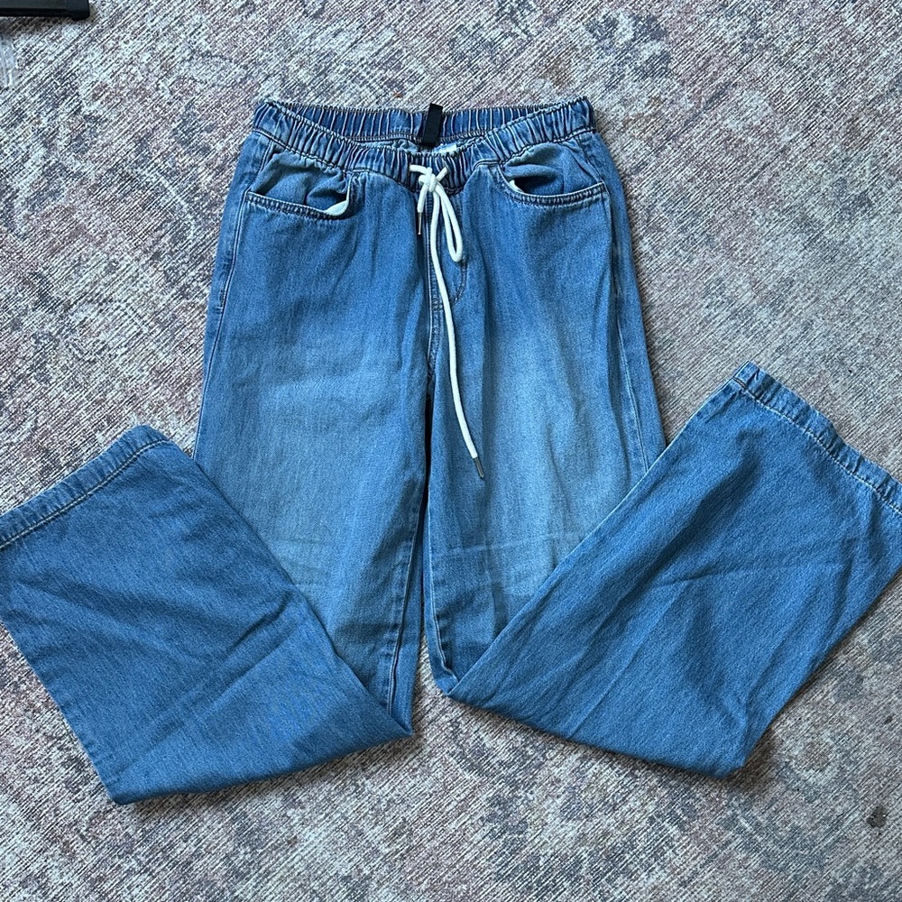 Divided H&M Women's Blue Wide-Leg Drawstring Jeans